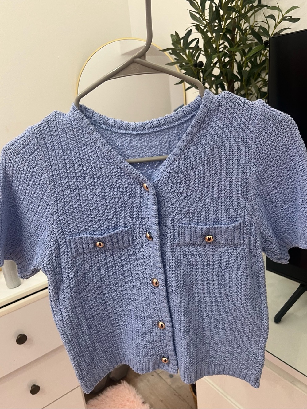 Light Blue Knit Button-Front Cardigan